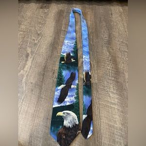 Mens tie with 3 Eagles, flying eagles, blue,